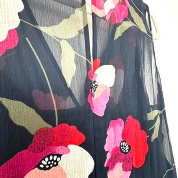 Calvin Klein Navy Blue/Pink Floral High-Low Midi Dress, Size 6 - Picture 7 of 9